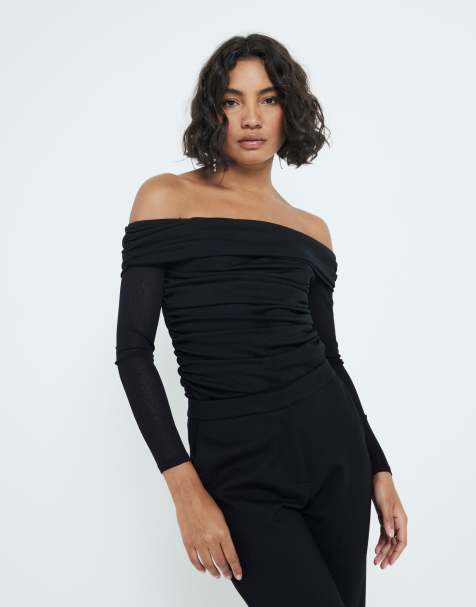 River Island - Sort bardot-top med rynker - view 1