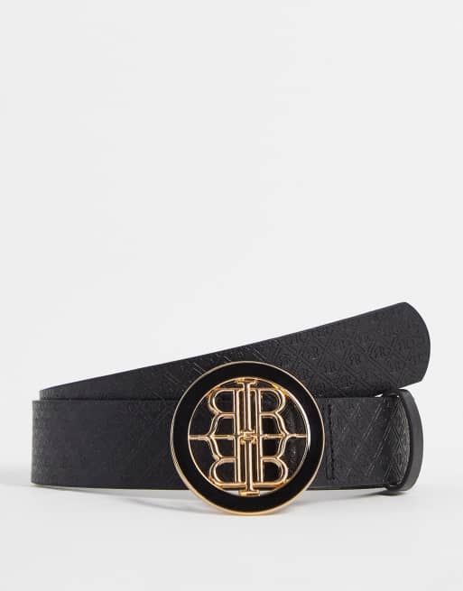 River Island - Sort bælte med logo-spænde med emalje