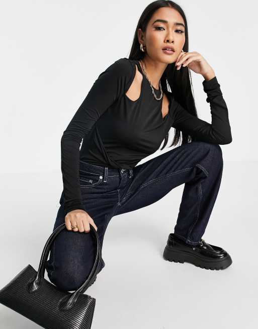 River Island - Sort bodystocking med bindebånd foran