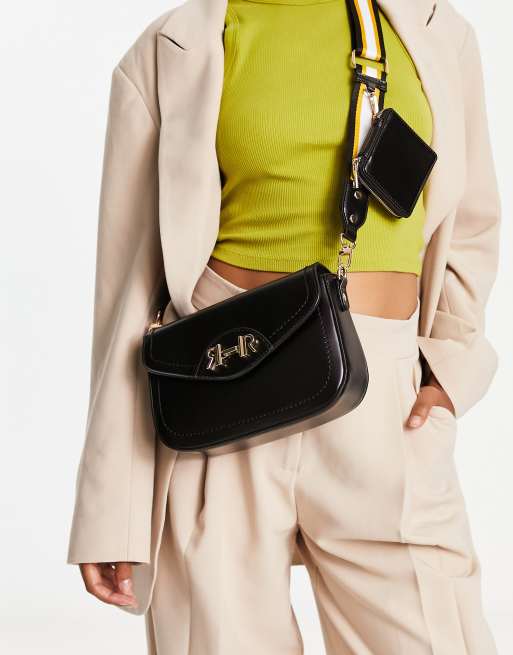 River Island - Sort crossbody-taske med kontrastsyninger og møntpung