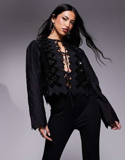 River Island - Sort housecoat med broderi - view 1