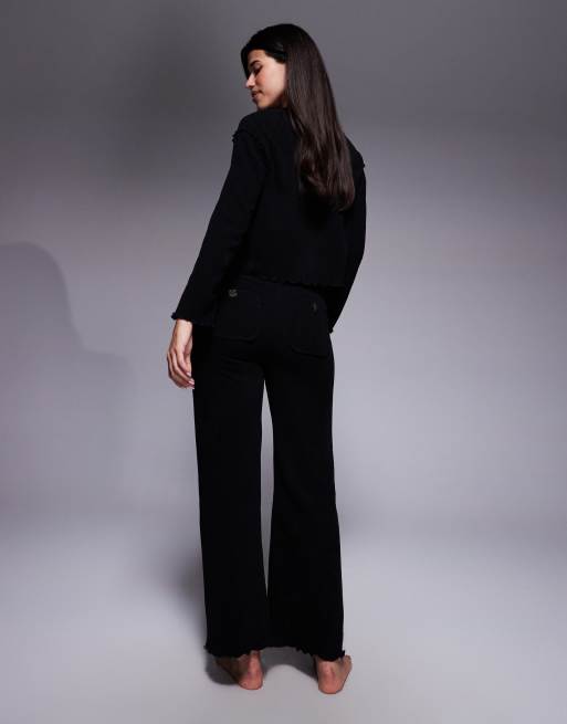 River Island - Sort loungewear-sæt med knapper i jersey, 3 af 4