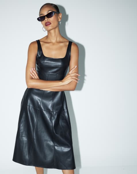 River Island - Sort midikjole med A-form i imiteret læder - view 1