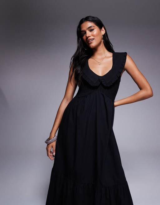 River Island - Sort midikjole med flæser og rynker, 3 af 4