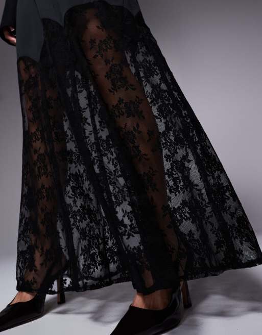 River Island - Sort nederdel med blondekant i satin, 2 af 5