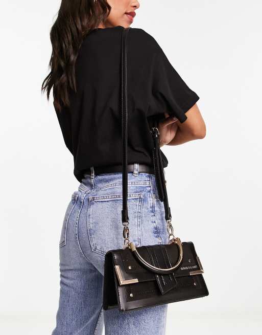 River Island - Sort satchel-taske med guldfarvede detaljer