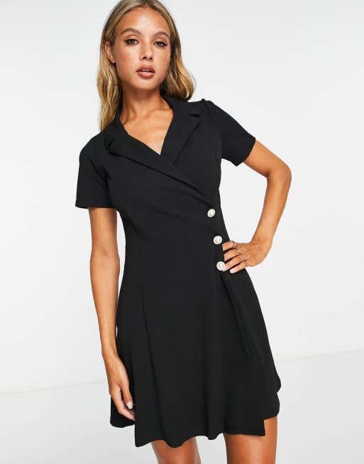 River Island - Sort shift-minikjole med knapper i siden