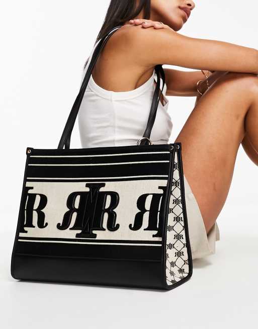 River Island - Sort shopper-taske med stort monogram i kanvas
