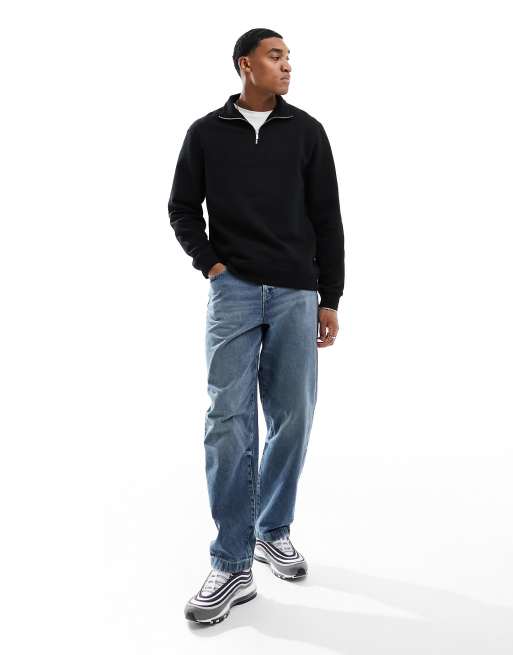 River Island - Sort sweatshirt med halv lynlås og ståkrave