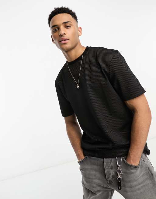 River Island - Sort T-shirt i bæk-og-bølge-stof 