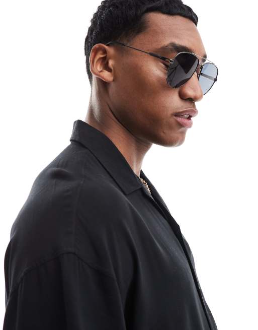 River Island - Sorte aviator-solbriller med metalstel 