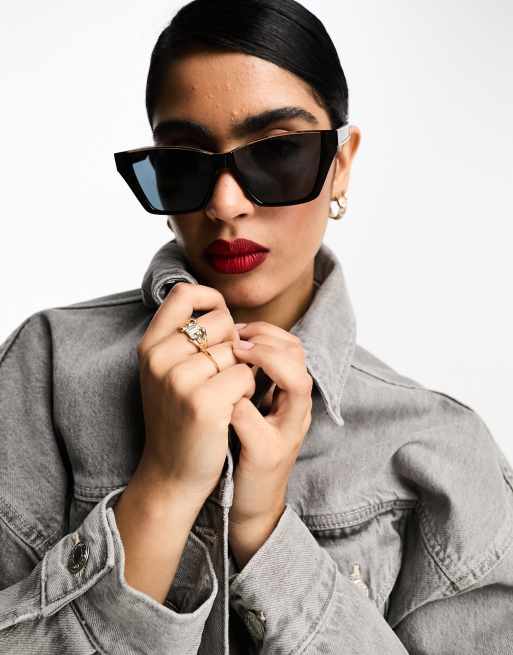 River Island - Sorte cat eye-solbriller med metaldetaljer