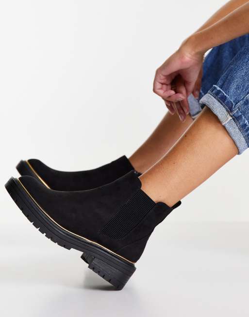 River Island - Sorte, chunky støvler i imiteret ruskind med hæl, 2 af 4
