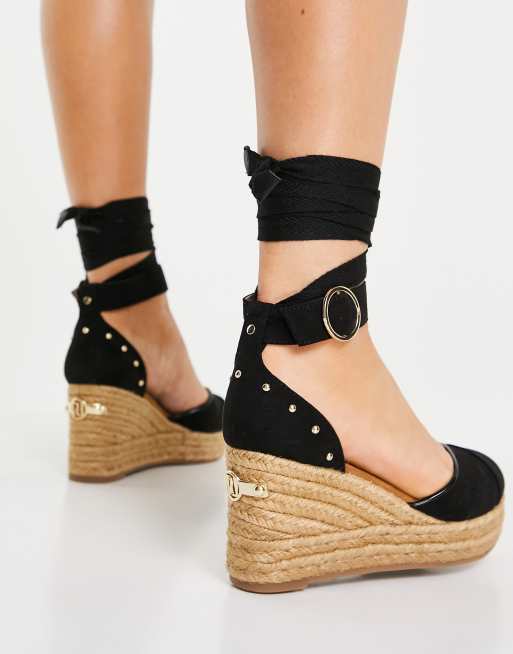 River Island - Sorte espadrille-sandaler med kilehæl og nitter, 2 af 4