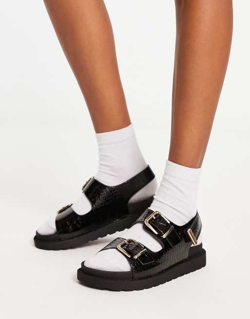 River Island - Sorte flade slingback-sandaler med to spænder