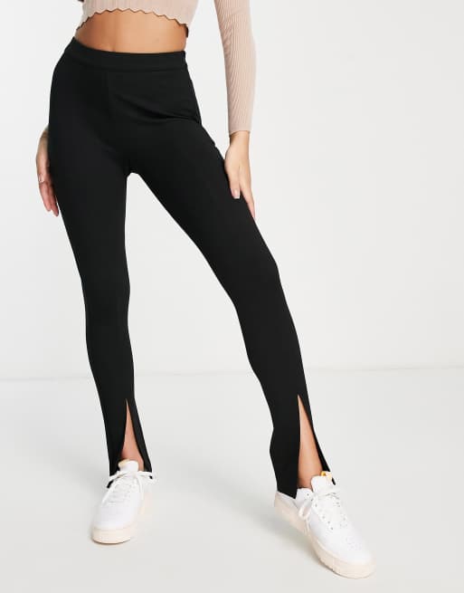 River Island - Sorte leggings i ponte med slids ved kant