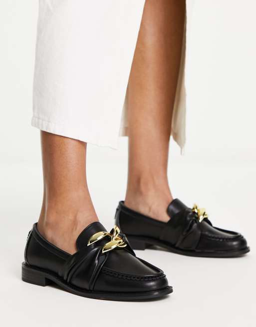 River Island - Sorte loafers med metalkant