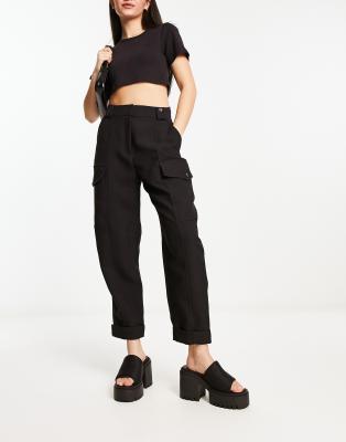 River Island - Sorte peg-bukser med utility-design