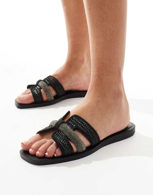 River Island - Sorte sandaler i raffia
