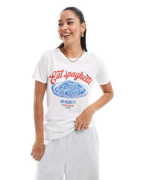 River Island spaghetti print baby tee in white - view 1
