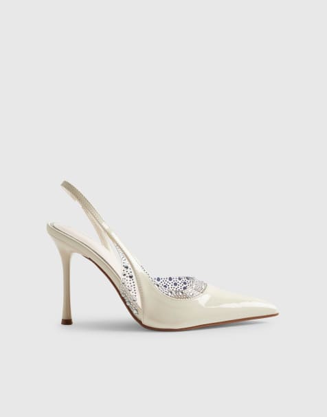 River Island Sparkle slingback court heels in white - view 1