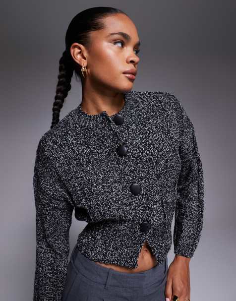 River Island speckled knit cardigan in black - view 1