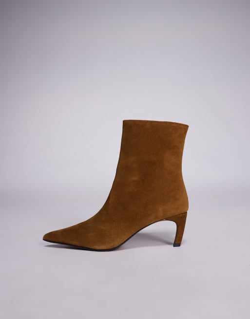 River Island - Spidse gyldenbrune støvler i ruskind med kitten-hæl, 4 af 4