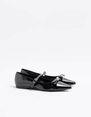 River Island - Spitze Ballerinas im Mary-Jane-Stil in Schwarz