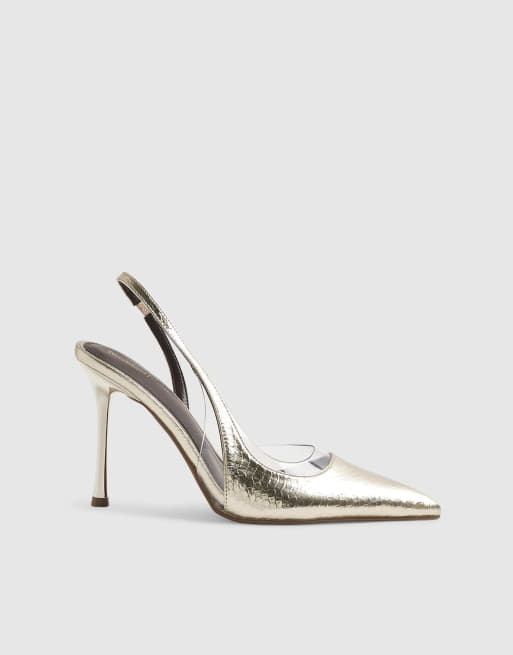 River Island Spliced court heels in gold, 3 of 4