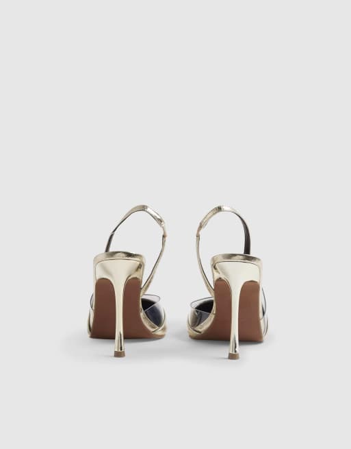 River Island Spliced court heels in gold, 4 of 4