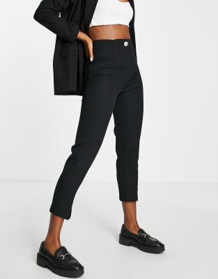 River Island split front cigarette pants in black | ASOS