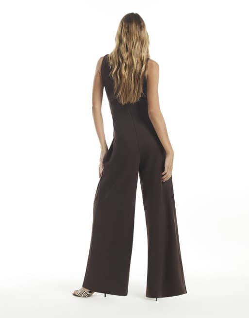 River Island Split leg racer jumpsuit in brown - dark, 4 of 4