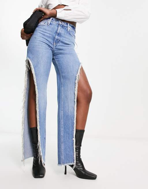 High waisted jeans with hot sale fringe