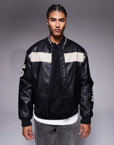 River Island sport style varsity bomber jacket in black - view 1