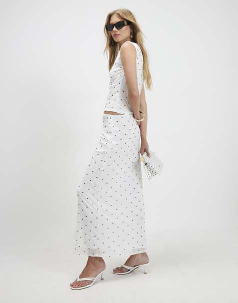 River Island Spot print mesh maxi skirt in white - view 1