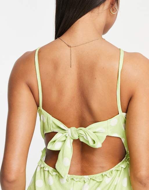 River Island spot print shirred beach romper in light green, 4 of 4