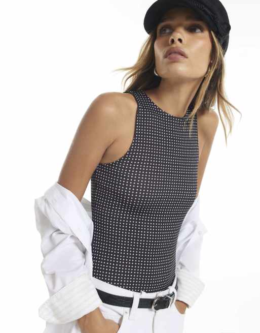 River Island Spot racer bodysuit in black, 3 of 4