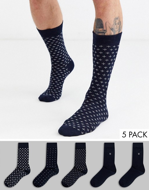 River Island spot socks in navy 5 pack
