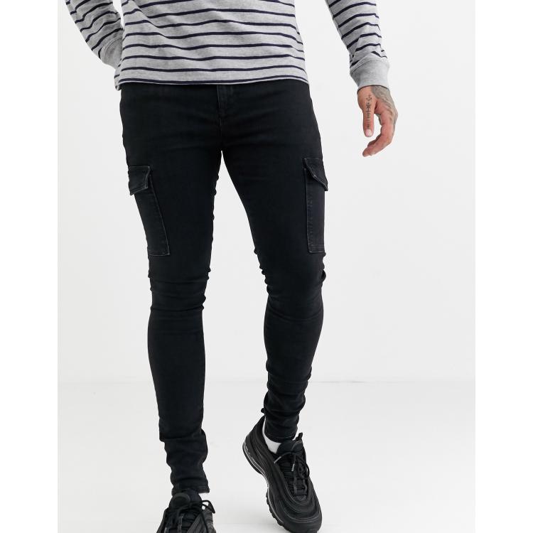 River Island spray on cargo jeans in black