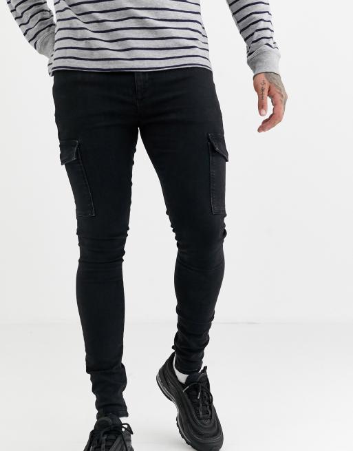 River Island spray on cargo jeans in black | ASOS