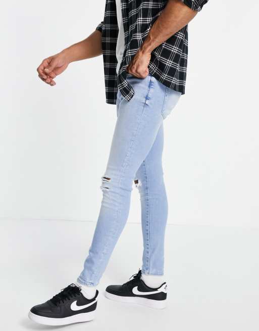 River Island spray on jeans with rips in light blue, 3 of 4