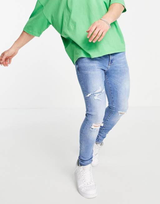 River Island spray on ripped jeans in light blue