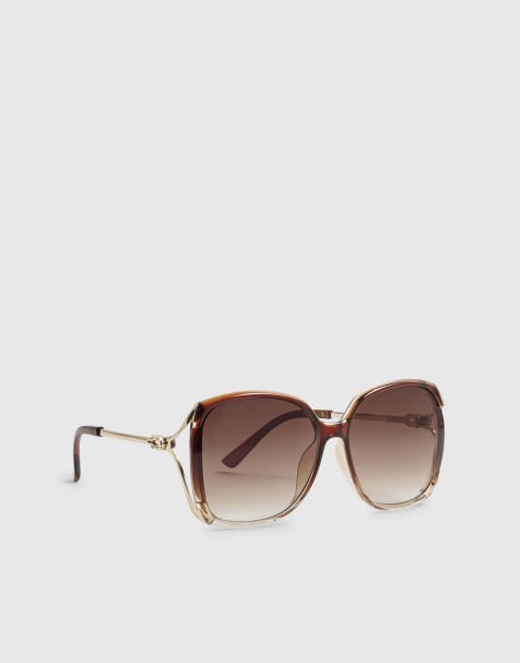 River Island Square cut out sunglasses in brown - view 1