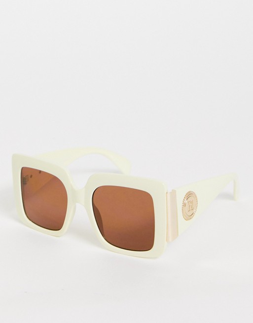 River Island square glam sunglasses in beige