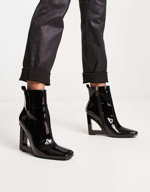 Black chunky patent hot sale boots river island