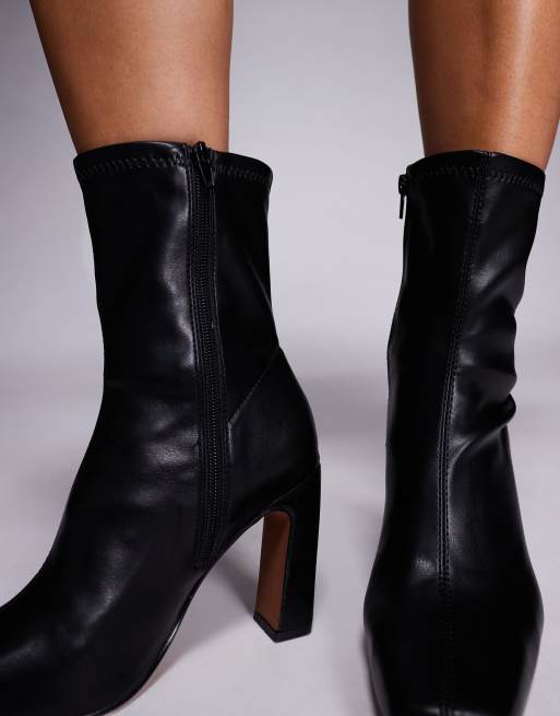 River Island square heel stretch boot in black, 4 of 4