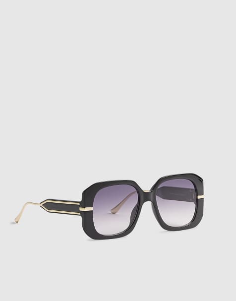 River Island Square metal trim detail sunglasses in black - view 1