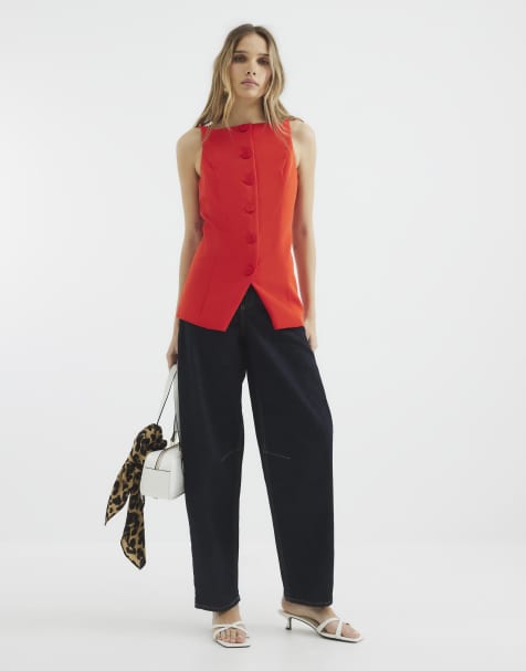 River Island Square neck strappy waistcoat in red - view 1