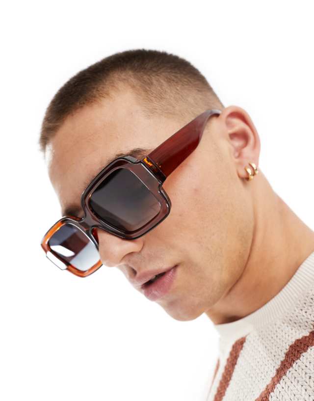 River Island - square sunglasses in dark orange