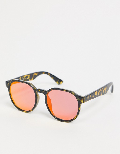 River Island square sunglasses with red lens in tort